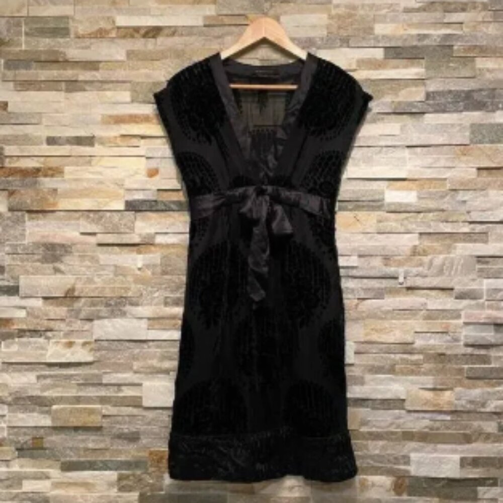 BCBGMAXAZRIA 4 Velvet Burnout Dress | Y2K Sheer Mesh, Silk Satin Trim NWOT